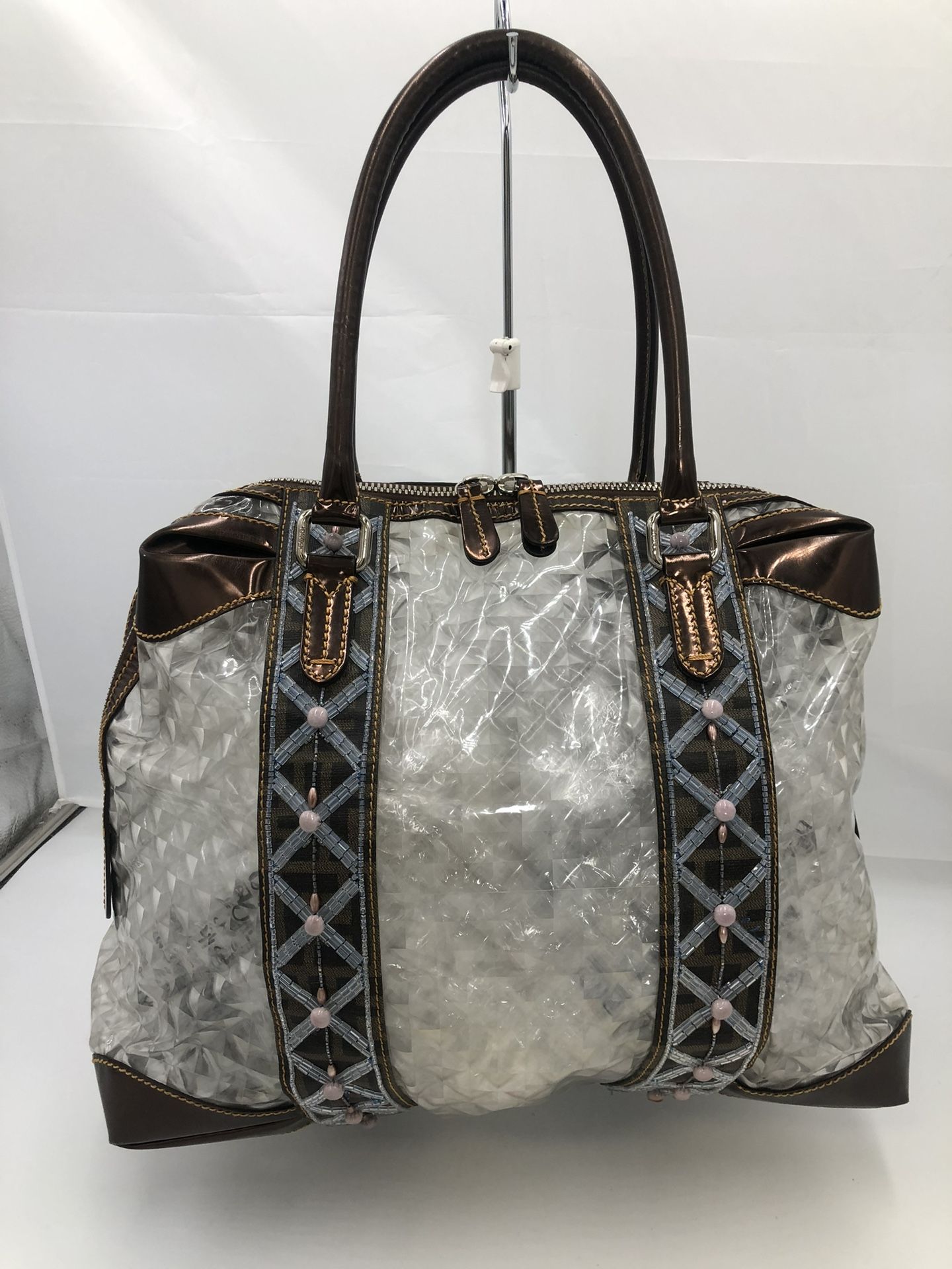 Fendi Tote Bag Fendi Clear Hand Tote Bag Brown Pvc Leather 240108t