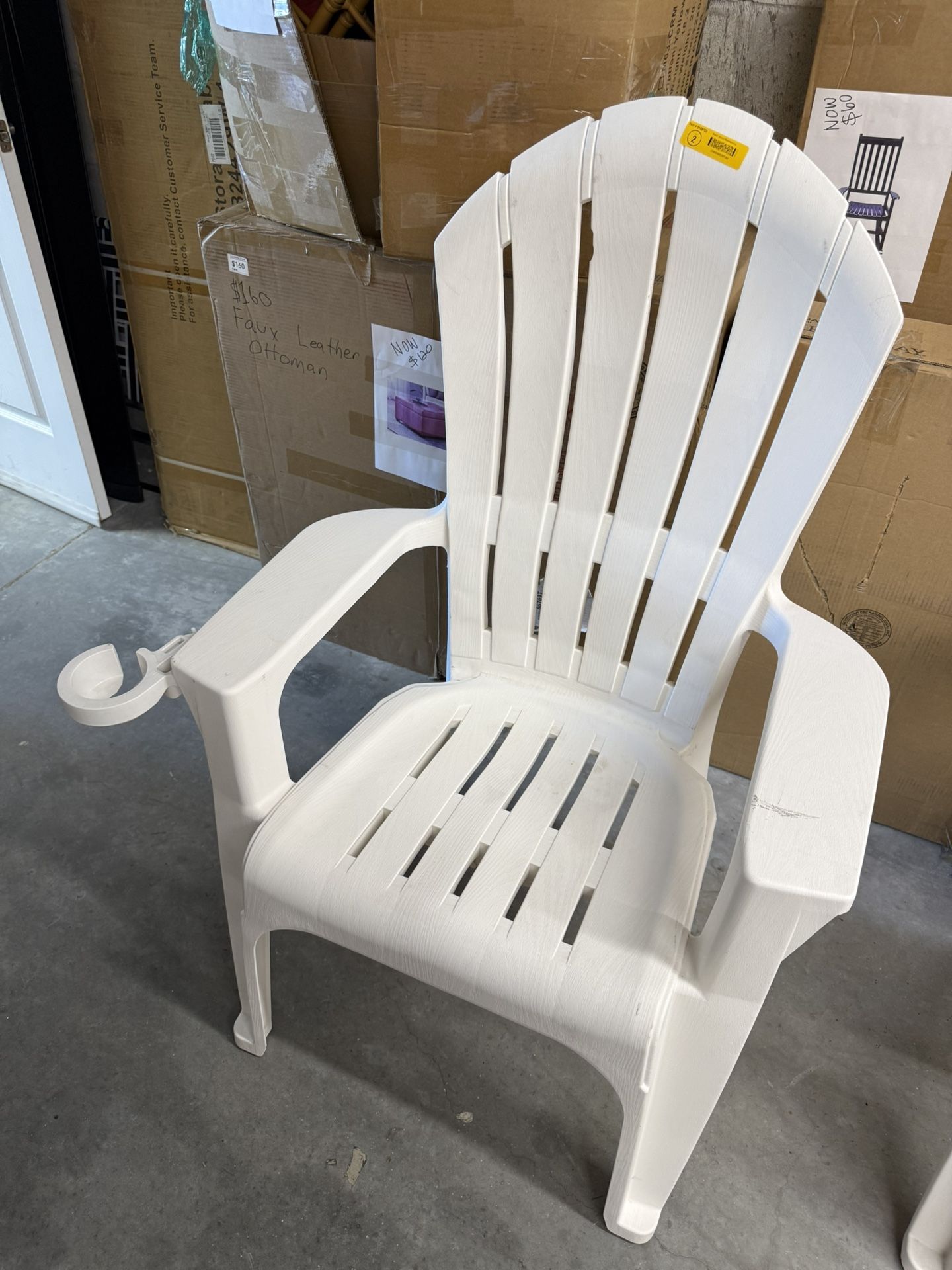 Big Easy Adirondack Chair Stackable White Resin Frame Stationary slat seat