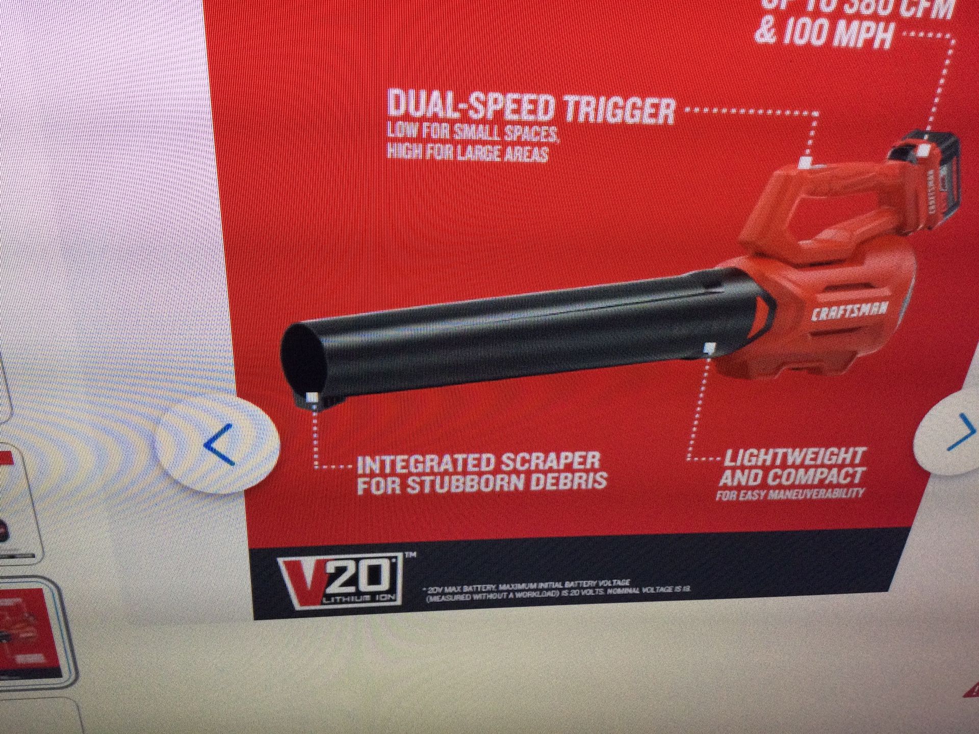 CRAFTSMAN V20 CORDLESS AXIAL LEAF AND SWEEPER BLOWER WITH BATTERY AND CHARGER… IN EXCELLENT CONDITION
