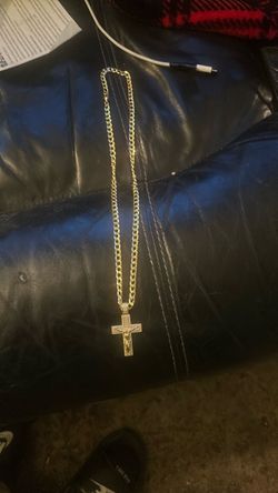 Gold-Tone Cuban Link Cross Necklace