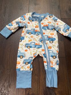 Boys Fall Pumpkin Pant Romper Size 0/3 months Marie Nicole #20