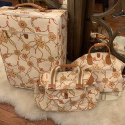 3 Piece Leather Rolling Suitcase + Carryon Bag Set