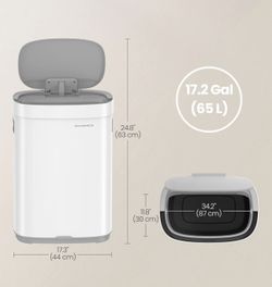 SONGMICS 17.2-Gallon (65 L) Motion Sensor Garbage Can Stainless Steel Trash Bin Ozone Odor Control - Cloud White