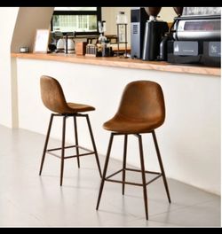 26" Counter Height Bar Swivel Stools Set of 2, Brown ASSEMBLED