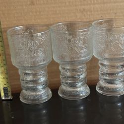 Lord Of The Rings GLASS GOBLETS SET OF 3 Burger King 2001 Arwen, Strider, frod