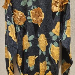 Womens Sweater with a large yellow rose floral pattern and unique 3D woven embellishments /Small