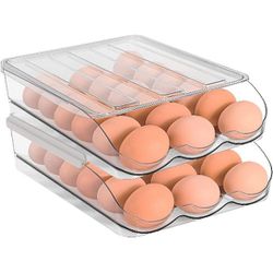 Sooyee 2 Layer Rolling Egg Holder Egg Storage Container for Refrigerator
