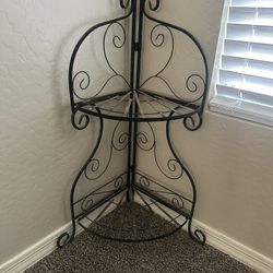 Vintage Black Metal Corner Plant Stand: 2-Tiered French Style