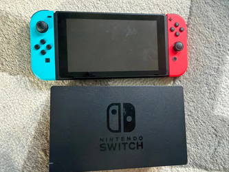 Nintendo Switch HAC-001 Console Neon Red/Blue Joy-Con With Dock, Case and 1 game