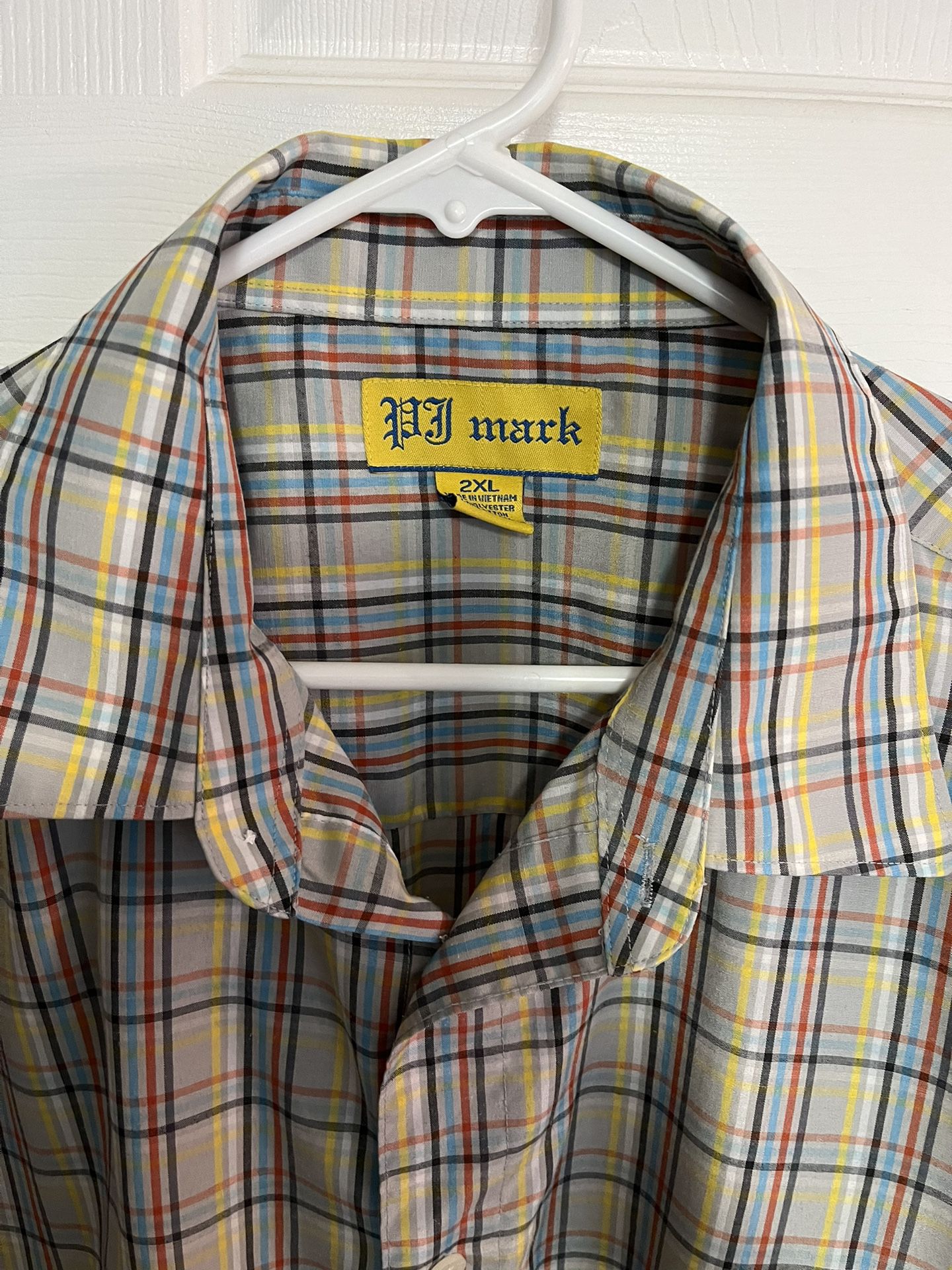 PJ mark men’s short sleeve button down shirt size 2XL gray plaid print 