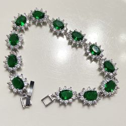 Green Emerald Silver Bracelet 