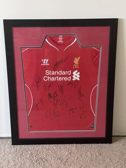 2014/2015 Liverpool FC framed jersey signed by 14