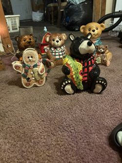 Bear Cookie Jars And Ginger Bread Tea Kettle 