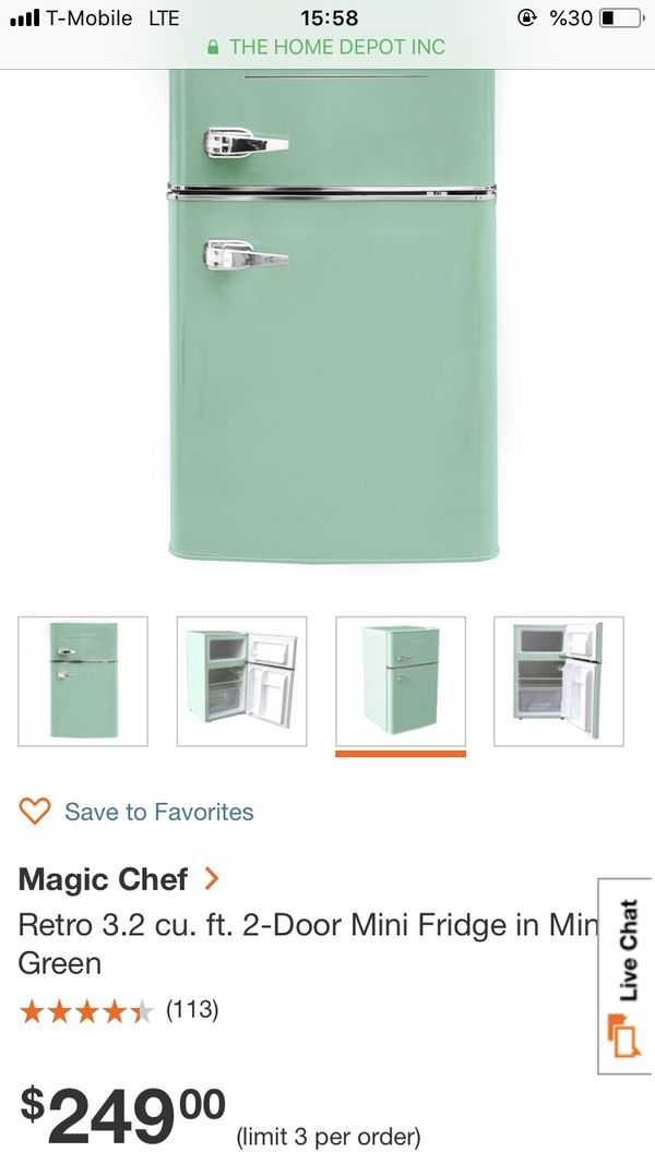 Magic Chef Retro 3.2 cu. ft. 2Door Mini Fridge in Mint Green for Sale