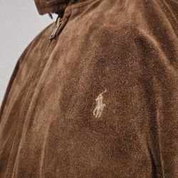 Vintage Polo Ralph Lauren Leather Bomber Jacket 90s PONY Suede Coat Lined XL Rrl