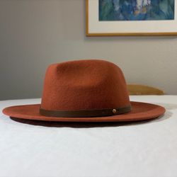 Free People Rust Wool Felt Wide Brim Fedora Hat