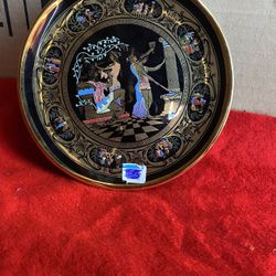 6.5 Inch 24k Black & Gold Handmade In Greece Greek Ceramic Wall Hanging Plate Imported From Greece 