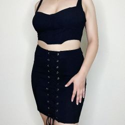 Black Two Piece Set Corset Style