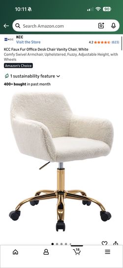 Brand New White/Gold Sherpa Height Adjustable  Rolling Office/Vanity Chair
