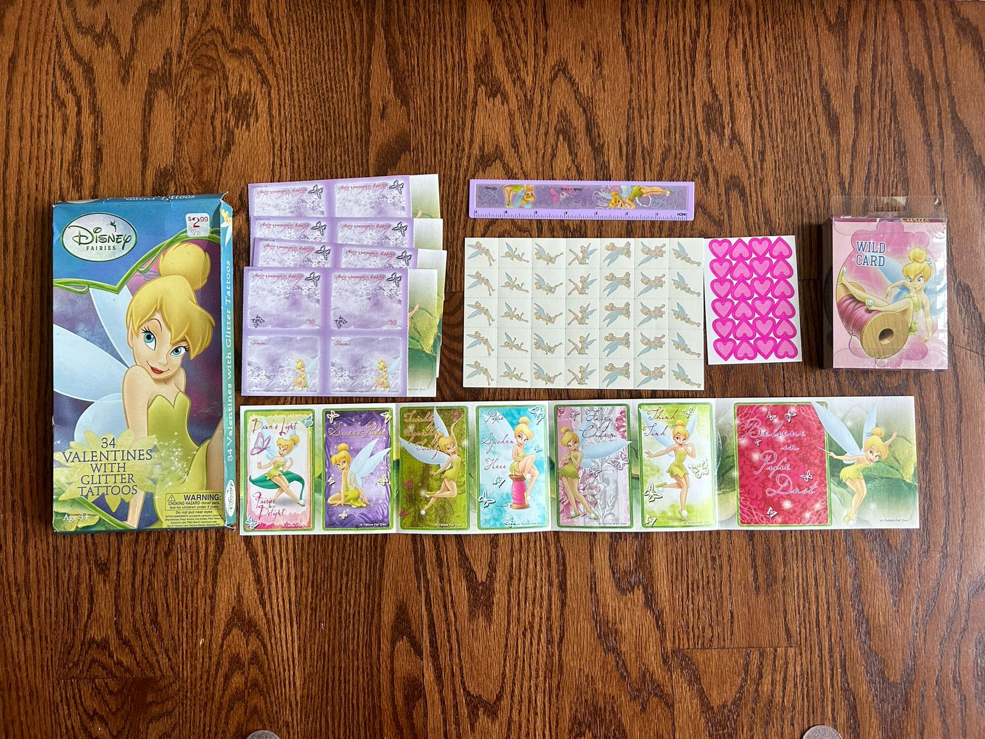 Lot Of Disney Tinker Bell 34 Valentines With Tattoos And Disney Tinker Bell Playing Cards