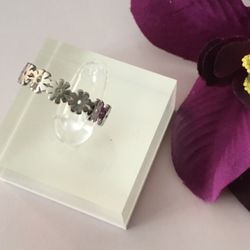 Stainless Steel Flower Ring, Size 8