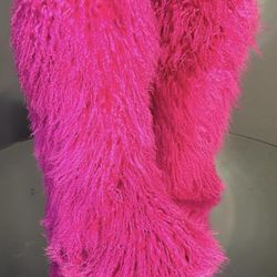 Pink Tall Real Fur Knee Boots Sizes 7-10