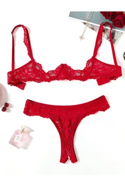 Avidlove - Conjunto de lencería sexy para mujer con brasier y bragas de encaje, conjunto de lencería con varillas tipo push-up