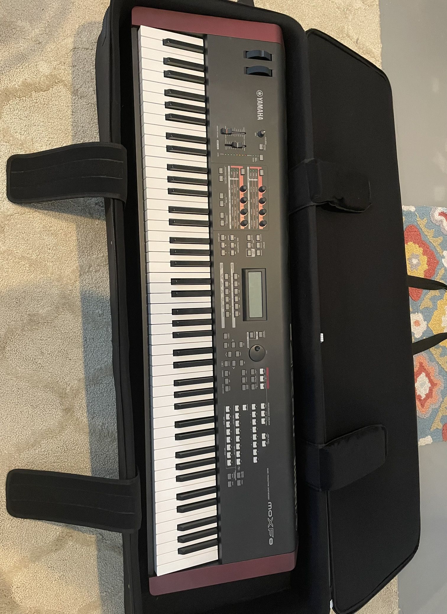 Yamaha Keyboard MOXF8, Sustain Pedal, Gator Case With Wheels and Double Braced Adjustable Keyboard Stand