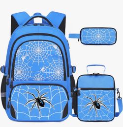 Blue Spider Web Kids Backpack 3-Piece Set