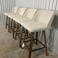 Toriano Stools – Set of 4 (Walnut + Cream Noise Fabric) – Available in 24”, 26”, & 30” ✨