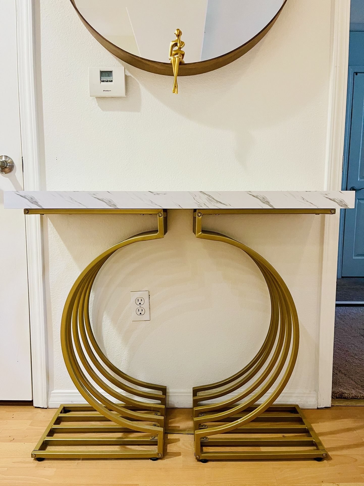 Modern Gold Console Sofa Table with Marbling Top - Like New