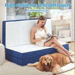 New CYMULA Folding Mattress Queen Size, Memory Foam 6 inch Tri Portable Trifold Mattress Futon Topper Queen with Breathable & Washable Cover, Murphy B