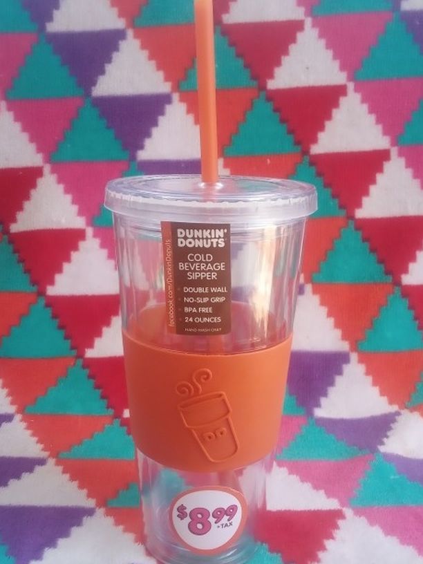 Dunkin Donuts Tumbler Travel Mug Acrylic Grip Sipper Hot Cold 24 oz