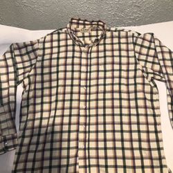 Vintage LL Bean Flannel Shirt Medium Beige Plaid Long Sleeve Button RN 71341