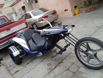 Custom Blue and White Three-Wheel Trike