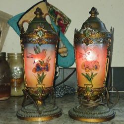 Two Antique 1950 Bird Lamps