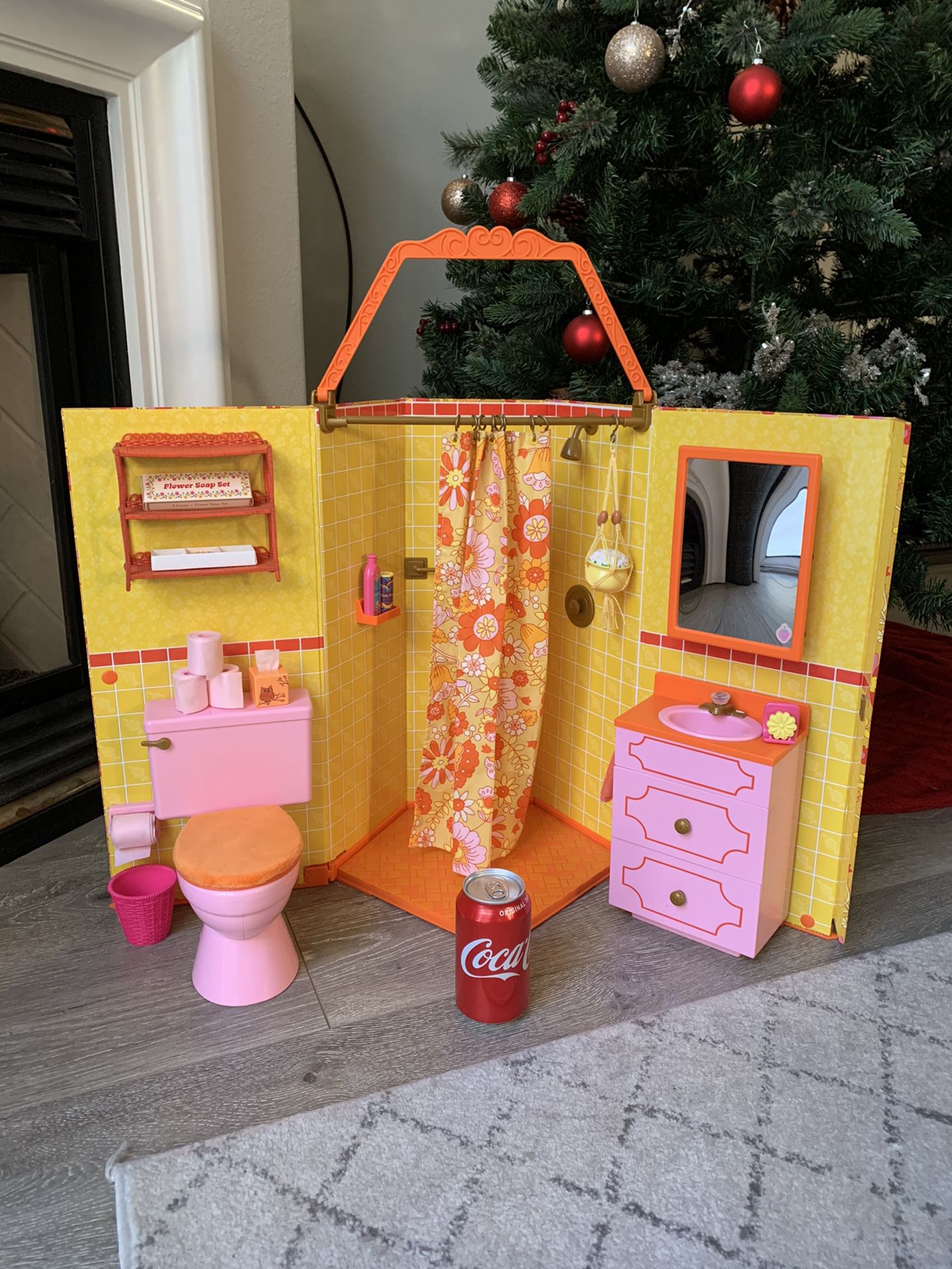 American Girl Doll Pretend Play Bathroom / Sink Vanity and accessories Set - Julie’s Groovy Bathroom