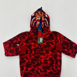 BAPE COLOR CAMO TIGER SHARK WIDE FULL ZIP DOUBLE HOODIE RED