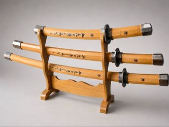 3-Piece Samurai Sword Set with Wooden Display Stand