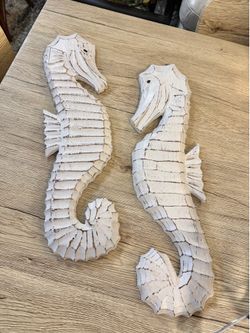 New pair of handcrafted carved seahorses