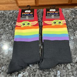 Lot Of 2 Pairs Star Wars Baby Yoda Pride Rainbow Socks.  Brand New