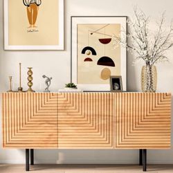 Mid Century Modern TV Stand for TVs up to 65", Boho Sideboard Buffet Cabinet Credenza