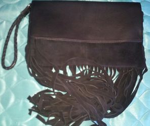 Black leather and suede Top shop wristlet