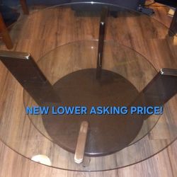 Three Tier Round Glass and Dark Wood Coffee Table 