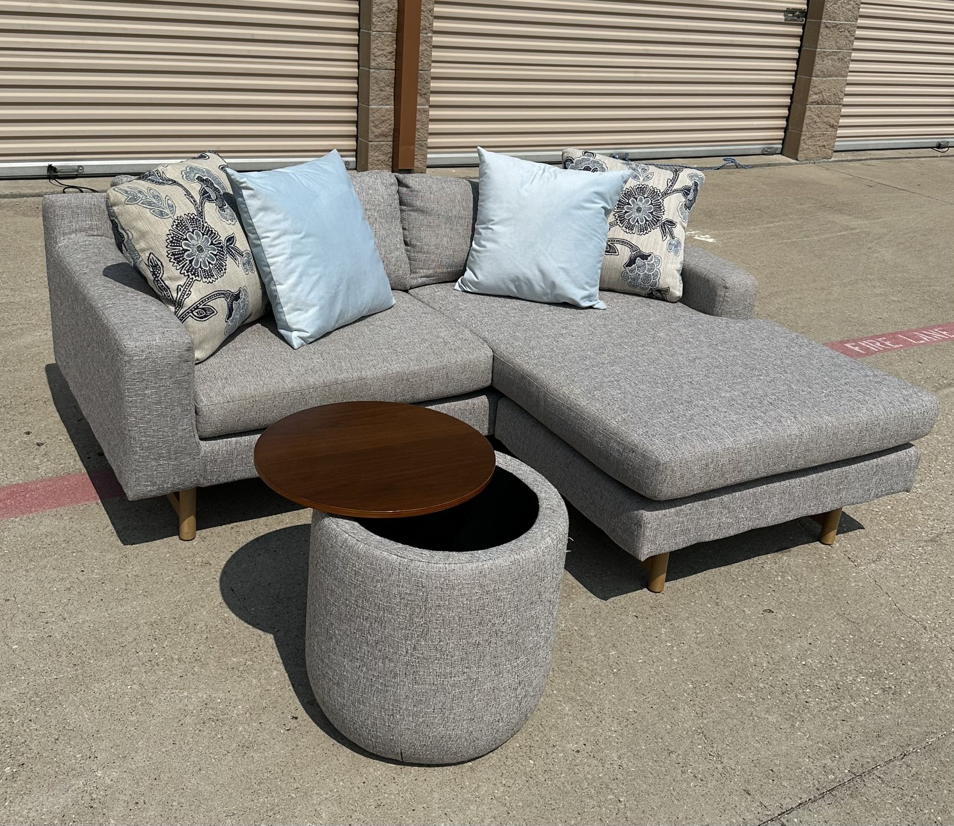 West Elm Gray Sectional & Ottoman 
