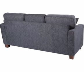 OSP Home Furnishings Russell Reversible Sectional Sofa with 2 Pillows and Coffee Finished Legs, Navy