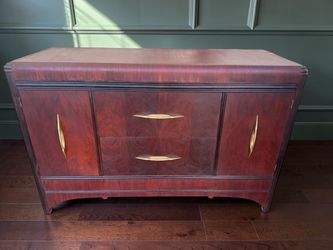 Beautiful Vintage 1930s Art Deco Sideboard Buffet with Brass Pull Handles - 64x20x35