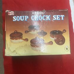 Vintage Himark 14-1232 Set Of 4 French Onion Soup Crock Bowls With Handles And Lids 