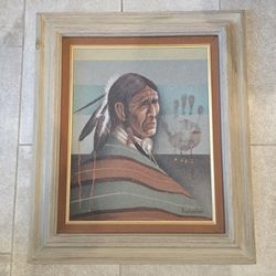 Eugene Baatsoslanii Original Navajo Sand Painting "Crow's Lament" Framed 28x24