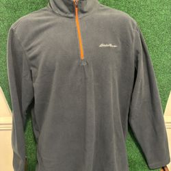 Eddie Bauer Sweater Mens Extra Large Gray Orange Pullover Quarter Zip Fleece